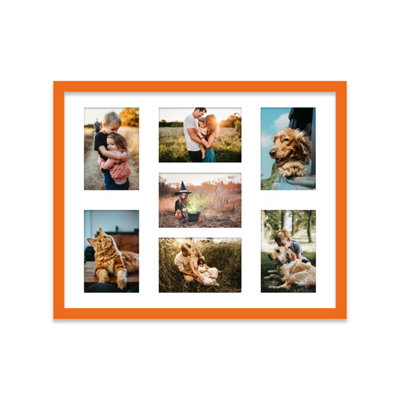 - 20X16 Inch 7 Opening Photo Collage FrameDisplay Seven 6X4 Inch PhotosMulti Aperture Family Picture FrameOrange