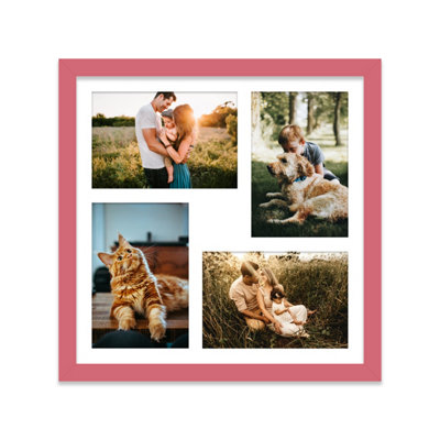  - 12X12 Inch 4 Opening Photo Collage FrameDisplay Four 6X4 Inch PhotosMulti Aperture Family Picture FramePink