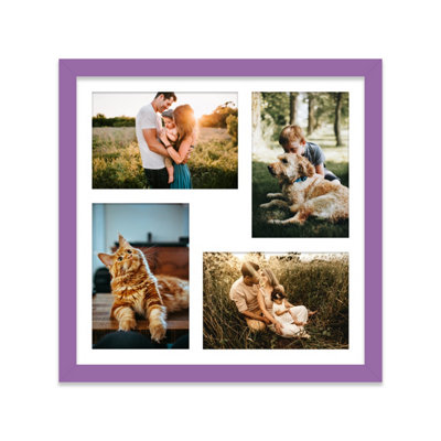  - 12X12 Inch 4 Opening Photo Collage FrameDisplay Four 6X4 Inch PhotosMulti Aperture Family Picture FramePurple