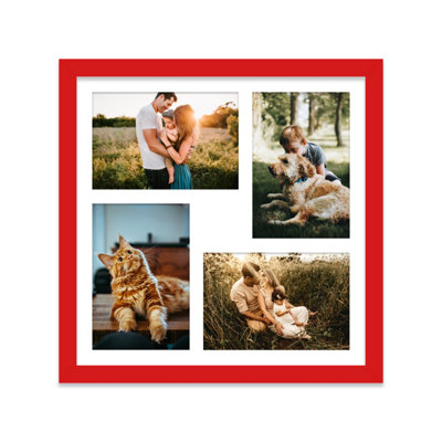  - 12X12 Inch 4 Opening Photo Collage FrameDisplay Four 6X4 Inch PhotosMulti Aperture Family Picture FrameRed