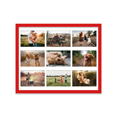  - 20X16 Inch 9 Opening Photo Collage FrameDisplay Nine 6X4 Inch PhotosMulti Aperture Family Picture FrameRed