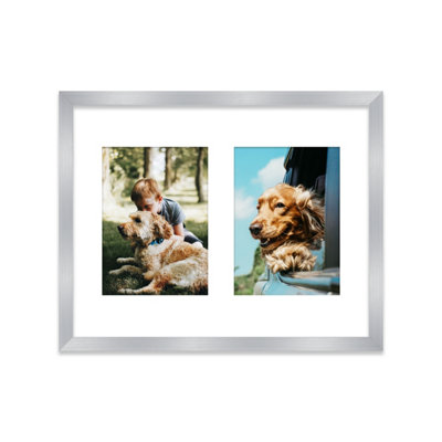  - 14X11 Inch 2 Opening Photo Collage FrameDisplay Two 7X5 Inch PhotosMulti Aperture Family Picture FrameSilver