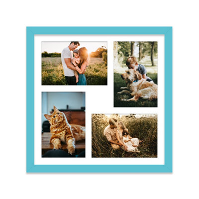  - 12X12 Inch 4 Opening Photo Collage FrameDisplay Four 6X4 Inch PhotosMulti Aperture Family Picture FrameTurquoise
