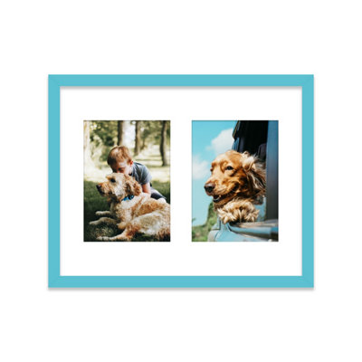  - 14X11 Inch 2 Opening Photo Collage FrameDisplay Two 7X5 Inch PhotosMulti Aperture Family Picture FrameTurquoise
