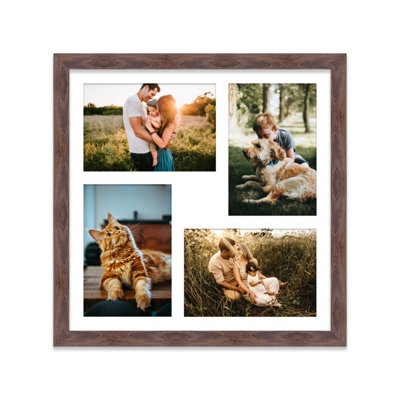  - 12X12 Inch 4 Opening Photo Collage FrameDisplay Four 6X4 Inch PhotosMulti Aperture Family Picture FrameWalnut