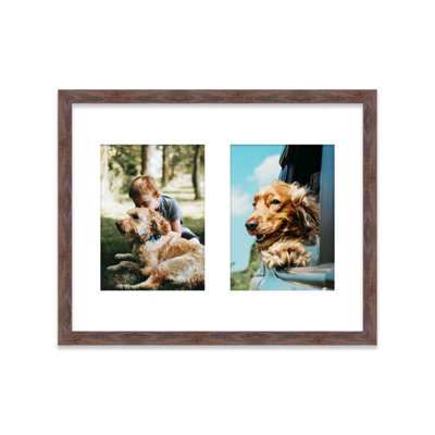  - 14X11 Inch 2 Opening Photo Collage FrameDisplay Two 7X5 Inch PhotosMulti Aperture Family Picture FrameWalnut