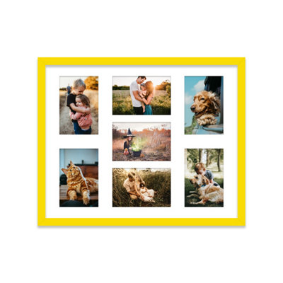  - 20X16 Inch 7 Opening Photo Collage FrameDisplay Seven 6X4 Inch PhotosMulti Aperture Family Picture FrameYellow