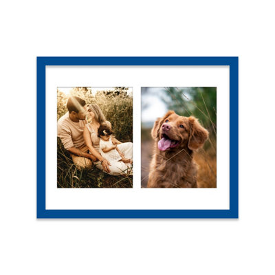  - 14X11 Inch 2 Opening Photo Collage FrameDisplay Two 8X6 Inch PhotosMulti Aperture Family Picture FrameBlue