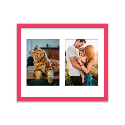  - 12X10 Inch 2 Opening Photo Collage FrameDisplay Two 7X5 Inch PhotosMulti Aperture Family Picture FrameBright Pink