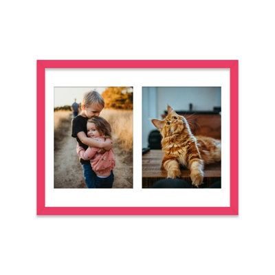  - 16X12 Inch 2 Opening Photo Collage FrameDisplay Two 9X7 Inch PhotosMulti Aperture Family Picture FrameBright Pink
