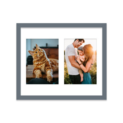  - 12X10 Inch 2 Opening Photo Collage FrameDisplay Two 7X5 Inch PhotosMulti Aperture Family Picture FrameGrey
