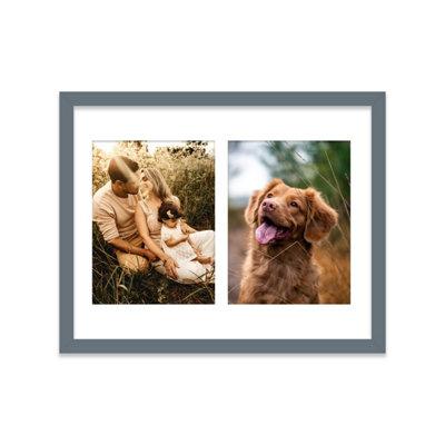  - 14X11 Inch 2 Opening Photo Collage FrameDisplay Two 8X6 Inch PhotosMulti Aperture Family Picture FrameGrey
