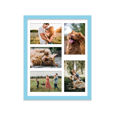  - 14X11 Inch 5 Opening Photo Collage FrameDisplay Five 6X4 Inch PhotosMulti Aperture Family Picture FrameLight Blue
