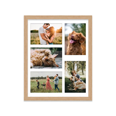  - 14X11 Inch 5 Opening Photo Collage FrameDisplay Five 6X4 Inch PhotosMulti Aperture Family Picture FrameOak