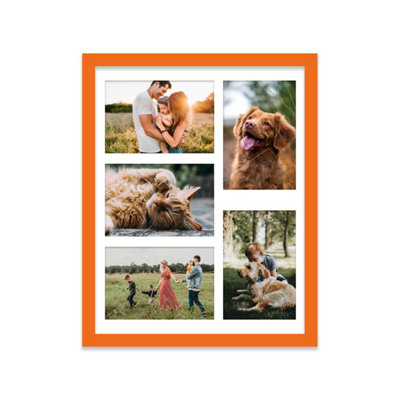  - 14X11 Inch 5 Opening Photo Collage FrameDisplay Five 6X4 Inch PhotosMulti Aperture Family Picture FrameOrange