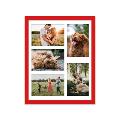  - 14X11 Inch 5 Opening Photo Collage FrameDisplay Five 6X4 Inch PhotosMulti Aperture Family Picture FrameRed
