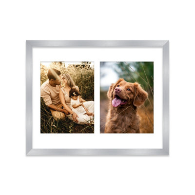  - 14X11 Inch 2 Opening Photo Collage FrameDisplay Two 8X6 Inch PhotosMulti Aperture Family Picture FrameSilver