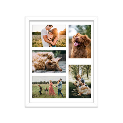  - 14X11 Inch 5 Opening Photo Collage FrameDisplay Five 6X4 Inch PhotosMulti Aperture Family Picture FrameWhite