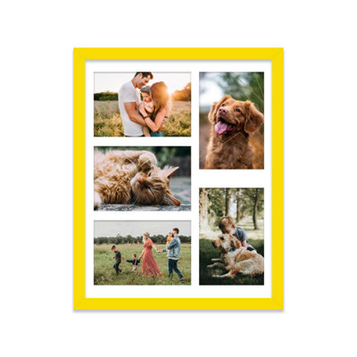  - 14X11 Inch 5 Opening Photo Collage FrameDisplay Five 6X4 Inch PhotosMulti Aperture Family Picture FrameYellow