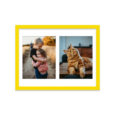  - 16X12 Inch 2 Opening Photo Collage FrameDisplay Two 9X7 Inch PhotosMulti Aperture Family Picture FrameYellow