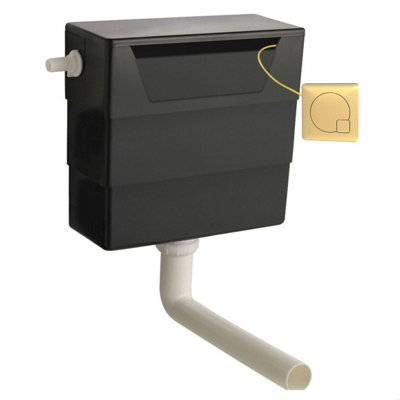 Universal Water Saving Dual Flush Side Inlet & Square Flush Plate - Brushed Brass/Black 5056678401774 - Image 3