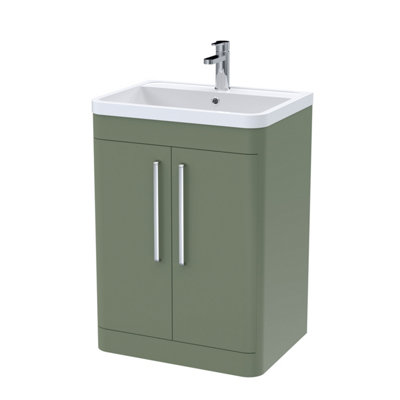 Balterley Aldershawe Contemporary Floor Standing 2 Door Bathroom Vanity Unit & Polymarble BasinSatin Green600mm from B&Q