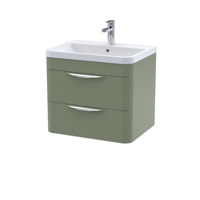 Balterley Aldershawe Contemporary Wall Hung 2 Drawer Bathroom Vanity Unit & Polymarble BasinSatin Green600mm from B&Q