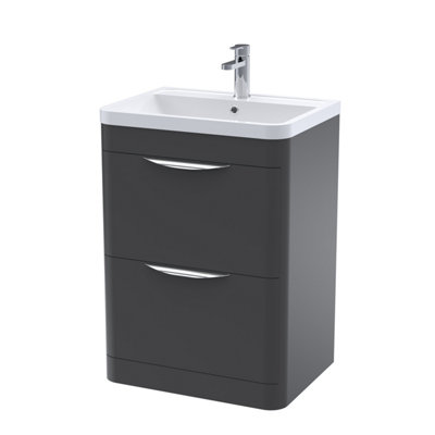 Balterley Aldershawe Contemporary Floor Standing 2 Drawer Vanity Unit & BasinDark Grey600mm from B&Q
