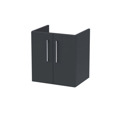 B&Q -  Hudson Reed Arno Wall Hung Vanity UnitDurable 2 Soft Close Door Bathroom Sink Vanity Unit With Shelf In Soft Black500mm