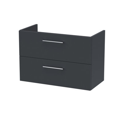 Nuie Hudson Reed Arno Wall Hung Vanity UnitDurable 2 Soft Close Door Bathroom Sink Vanity Unit With Shelf In Soft Black800mm from B&Q