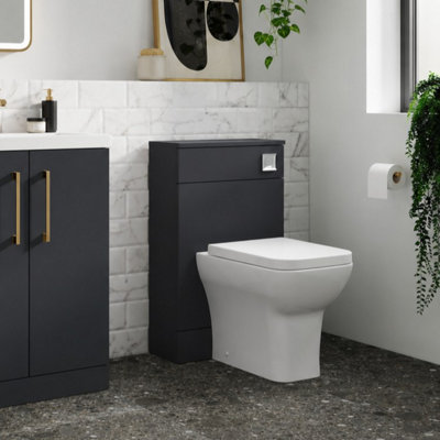 B&Q -  Brisbane 500mm Wc Toilet Back To Wall Unit In Soft Black
