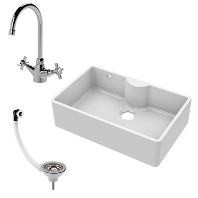 Balterley Fireclay 795mm 1 Bowl Butler Kitchen SinkTap Ledge With Tap & WasteCeramic Kitchen Sink & Tap Package