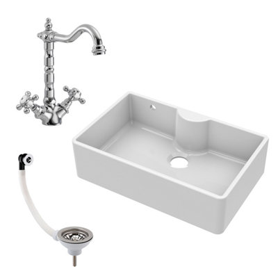 Balterley Fireclay 795mm 1 Bowl Butler Kitchen SinkLedge With French Classic Tap & WasteCeramic Kitchen Sink & Tap