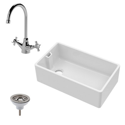 Balterley Fireclay Belfast Kitchen Sink With OverflowMono Sink Mixer Tap & Waste795mm
