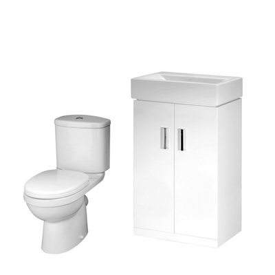 B&Q -  Mayford Cloakroom Set Floor Standing Vanity Unit 450mm Basin Wc Gloss White