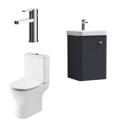 Nuie Core Cloakroom Set Wall Hung Vanity Unit Curve 400mm Basin Tap Wc Satin Anthracite from B&Q
