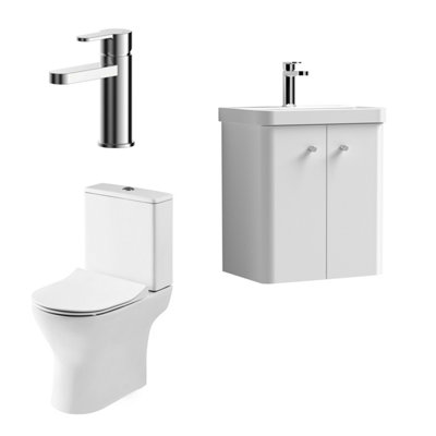 Nuie Core Cloakroom Set Wall Hung Vanity Unit Curve 500mm Basin Tap Wc Satin White from B&Q