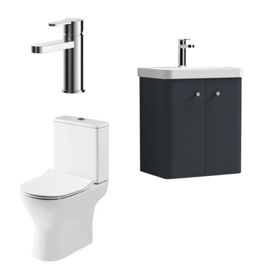 Nuie Core Cloakroom Set Wall Hung Vanity Unit Curve 500mm Basin Tap Wc Satin Anthracite from B&Q