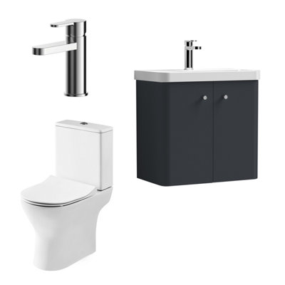 Nuie Core Cloakroom Set Wall Hung Vanity Unit Curve 600mm Basin Tap Wc Satin Anthracite from B&Q