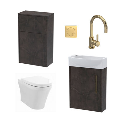 Winshill Cloakroom BundleRight Wall Hung Vanity UnitConcealed Cistern Wc UnitToilet & Tap440mmSlate/brassBalterley from B&Q