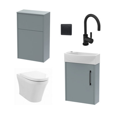 Winshill Cloakroom BundleRight Wall Hung Vanity UnitConcealed Cistern Wc UnitToilet & Tap440mmGrey/blackBalterley from B&Q