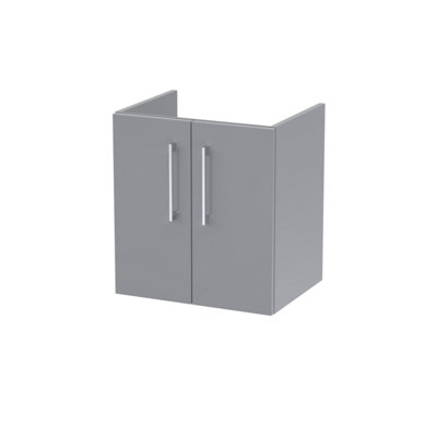 B&Q -  Hudson Reed Arno Wall Hung Vanity UnitDurable 2 Soft Close Door Bathroom Sink Vanity Unit With Shelf In  Satin Grey500mm