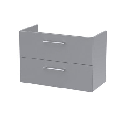 B&Q -  Hudson Reed Arno Wall Hung Vanity UnitDurable 2 Soft Close Door Bathroom Sink Vanity Unit With Shelf In  Satin Grey800mm