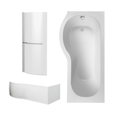 B&Q -  P Shape BathtubFront Panel And Screen With RailChrome Profile