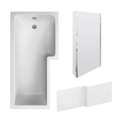 Balterley 1700Mm Right Hand L Shape Bathtub, Front Panel With Bath Screen - Chrome Profile