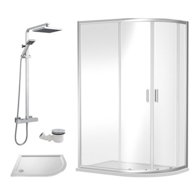 Ruwa Shower Enclosure BundleOffset Right QuadrantTraySquare Shower & WasteWhite/chrome1000mm X 800mmBalterley from B&Q