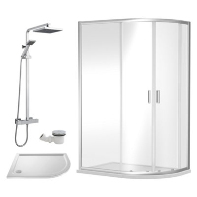 Ruwa Shower Enclosure BundleOffset Right QuadrantTraySquare Shower & WasteWhite/chrome1200mm X 800mmBalterley from B&Q