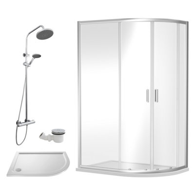 Ruwa Shower Enclosure BundleOffset Right QuadrantTrayRound Shower & WasteWhite/chrome1200mm X 800mmBalterley from B&Q
