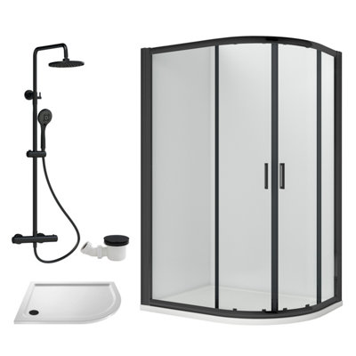 Ruwa Shower Enclosure BundleOffset Right QuadrantTrayRound Shower & WasteWhite/black1000mm X 800mmBalterley from B&Q