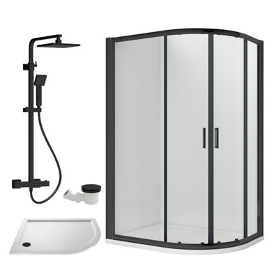 Ruwa Shower Enclosure BundleOffset Right QuadrantTraySquare Shower & WasteWhite/black1200mm X 800mmBalterley from B&Q